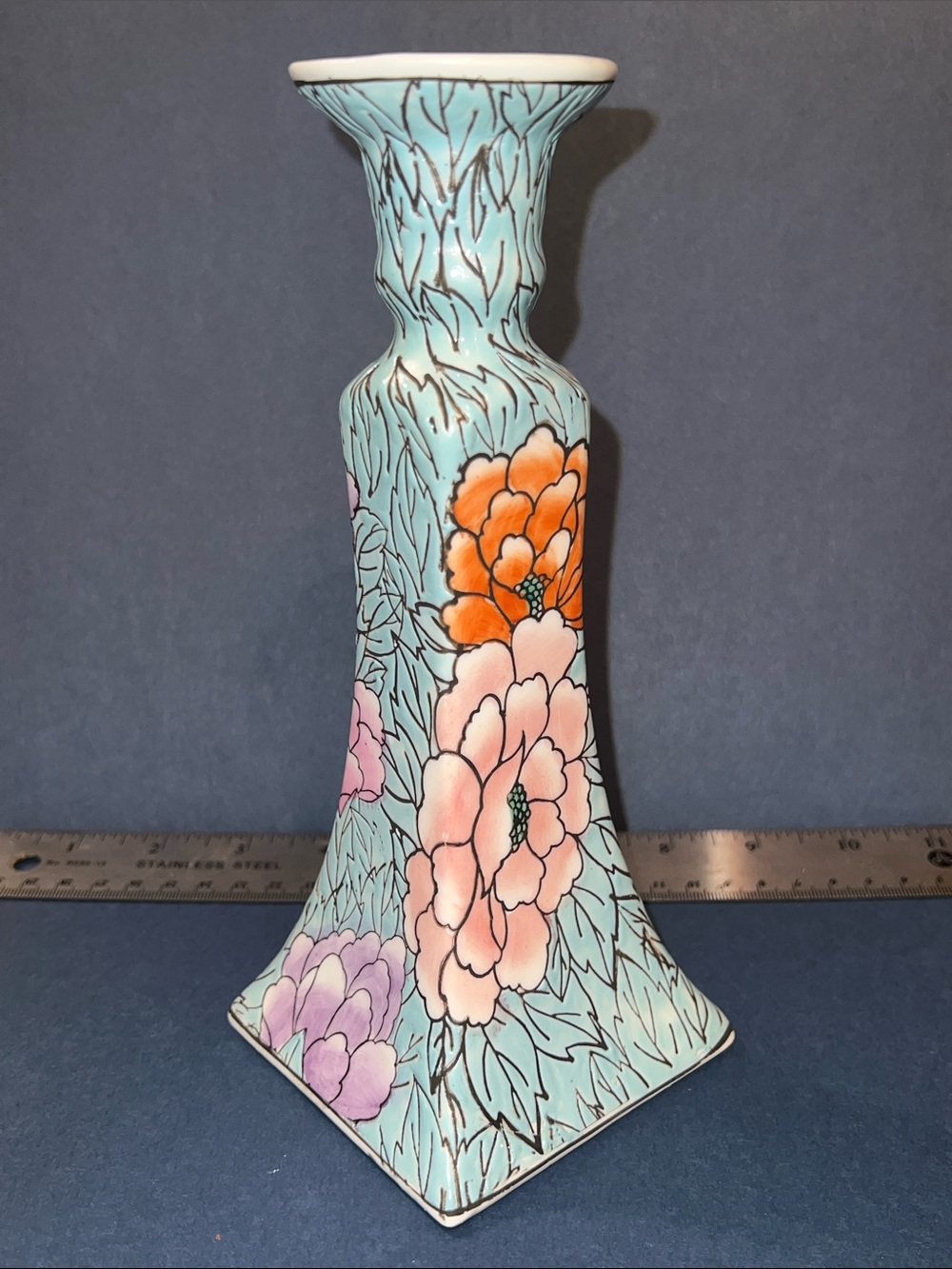 Vintage Hand-Painted Chinoiserie Porcelain Candlestick Holder